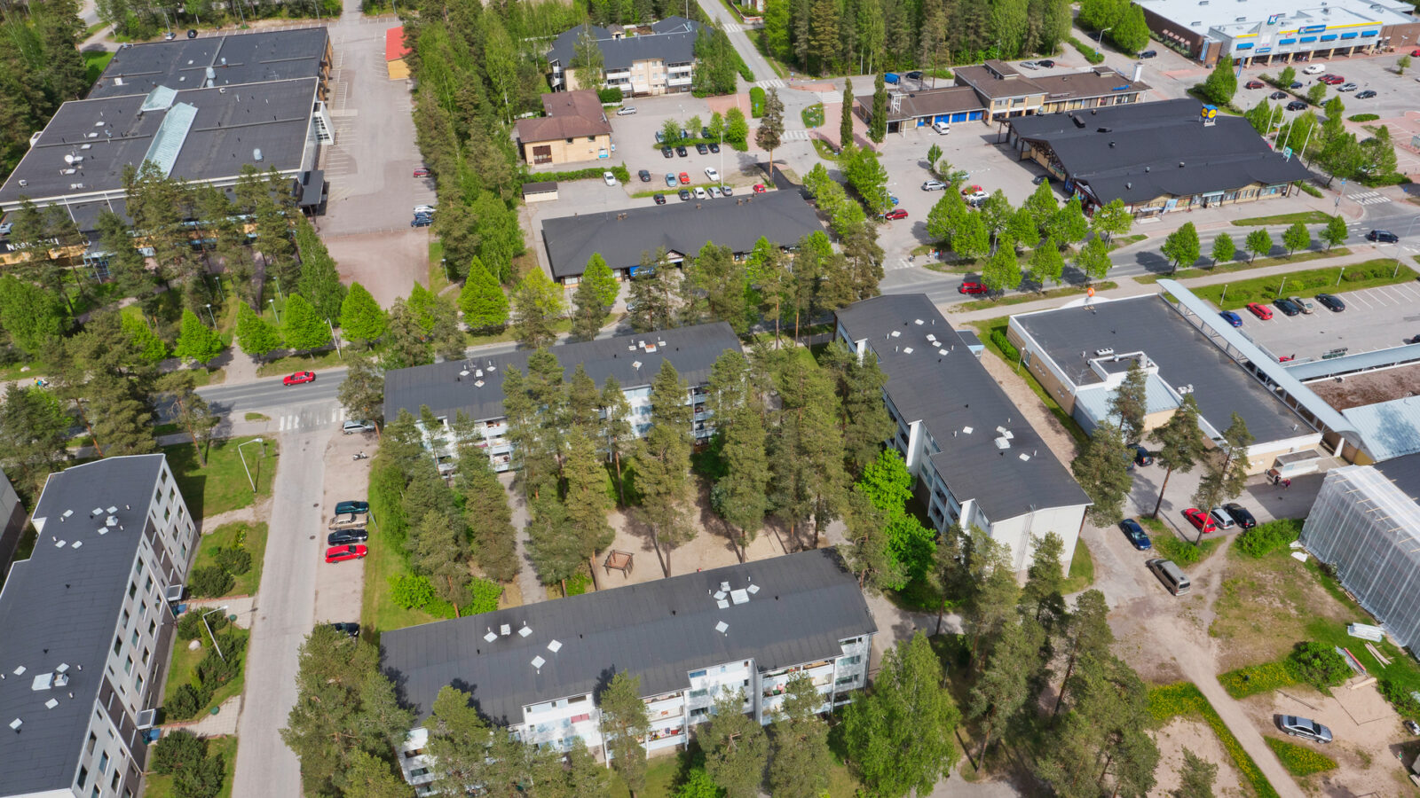 Ilmakuva vehreästä Nastolan alueesta.