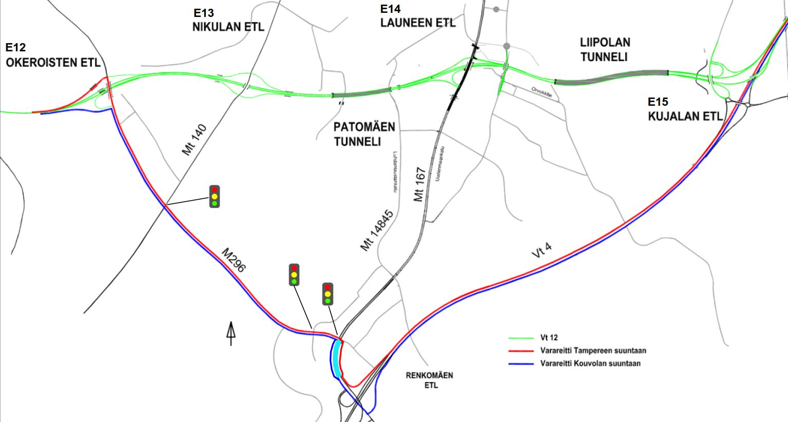 Havainnekuva varareiteistä tunnelisulun ajan.