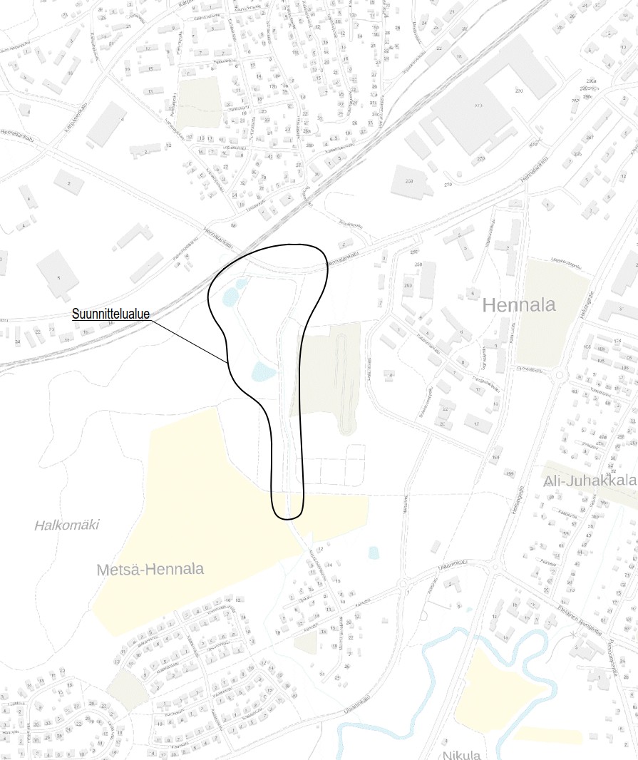 Hennalankadun hulevesijärjestelmä, suunnittelualue kartalla