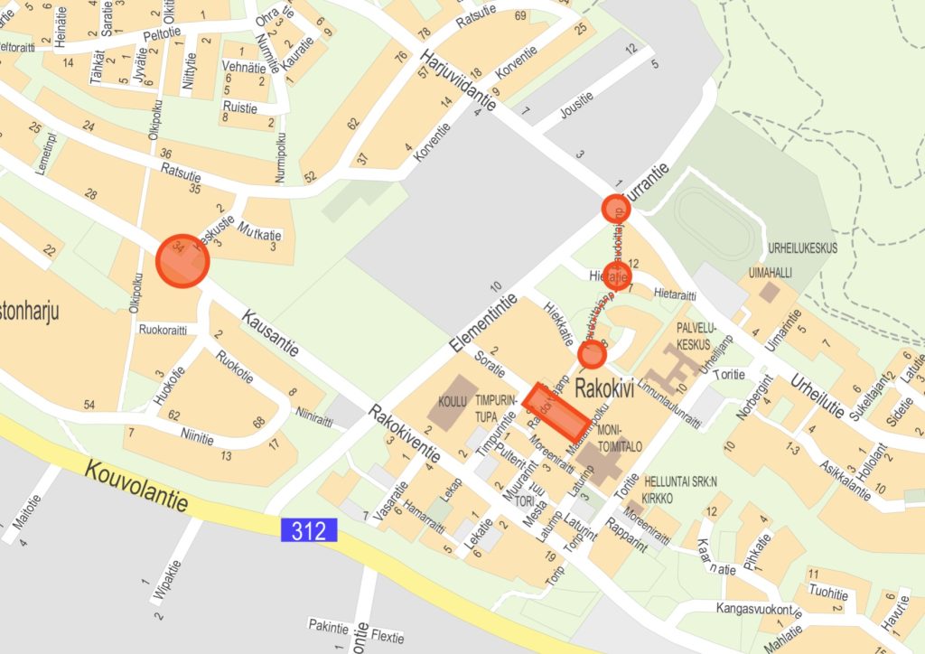 Rakokiven liikenneturallisuuskohteet kartalla