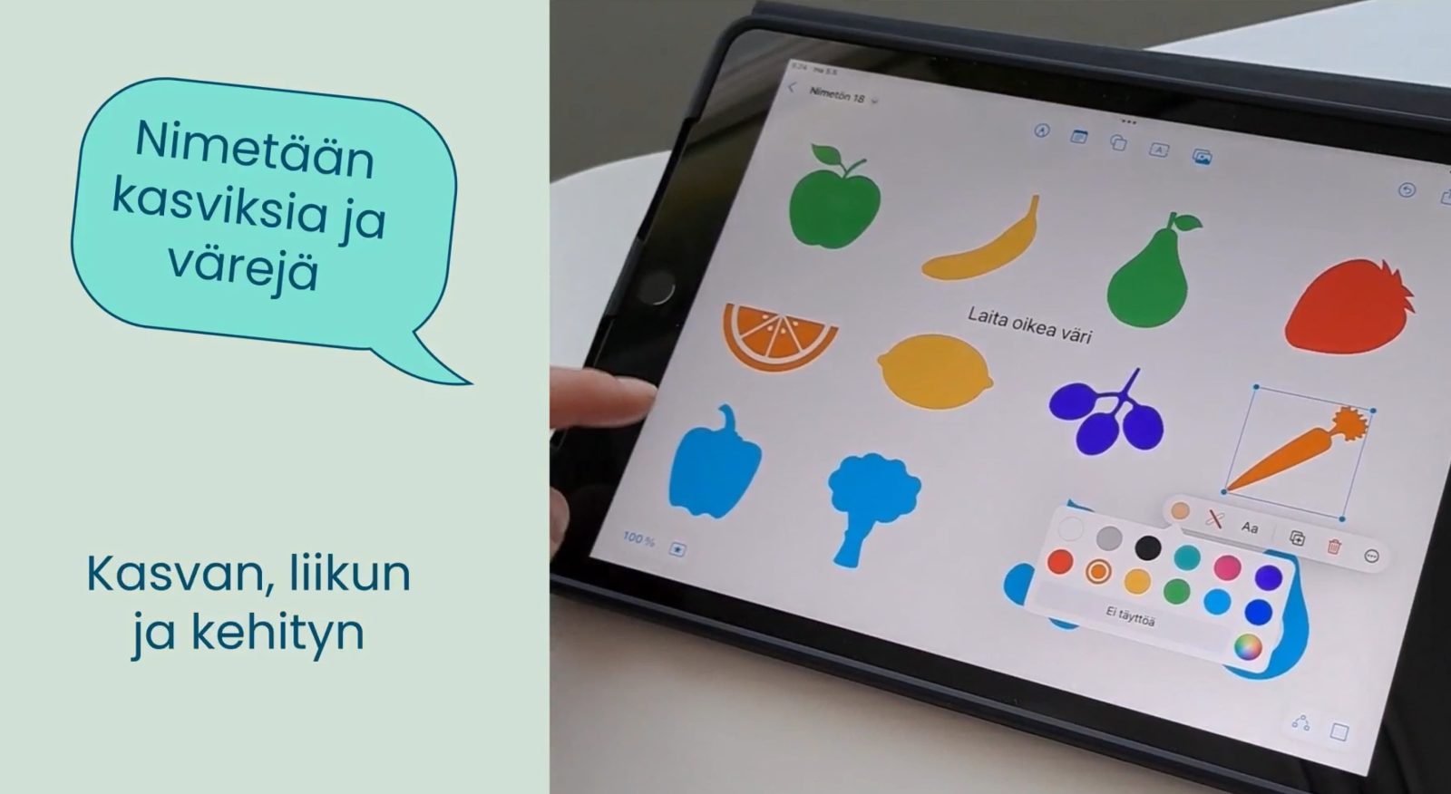 Näyttökuva varhaiskasvatuksen digitaitojen yhdestä harjoituksesta