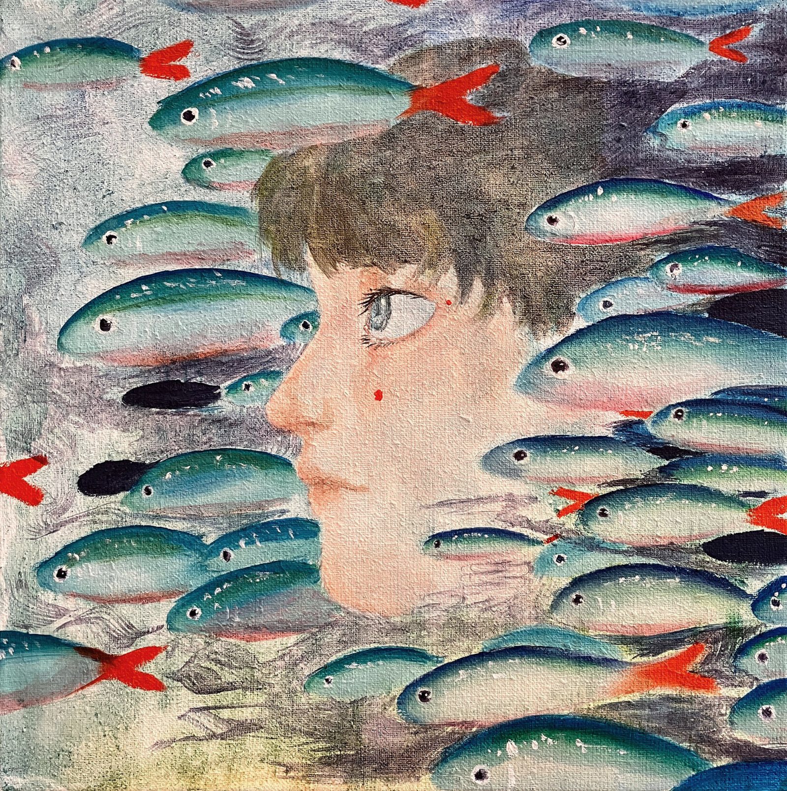 Kuvassa lahtelaisen opiskelijan työ teemana ihminen ja eläin