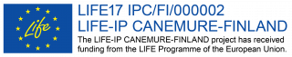 EU-hankkeen logo. Teksti: The LIFE-IP CANEMURE-FINLAND project has receives funding from the LIFE Programme of the European Union
